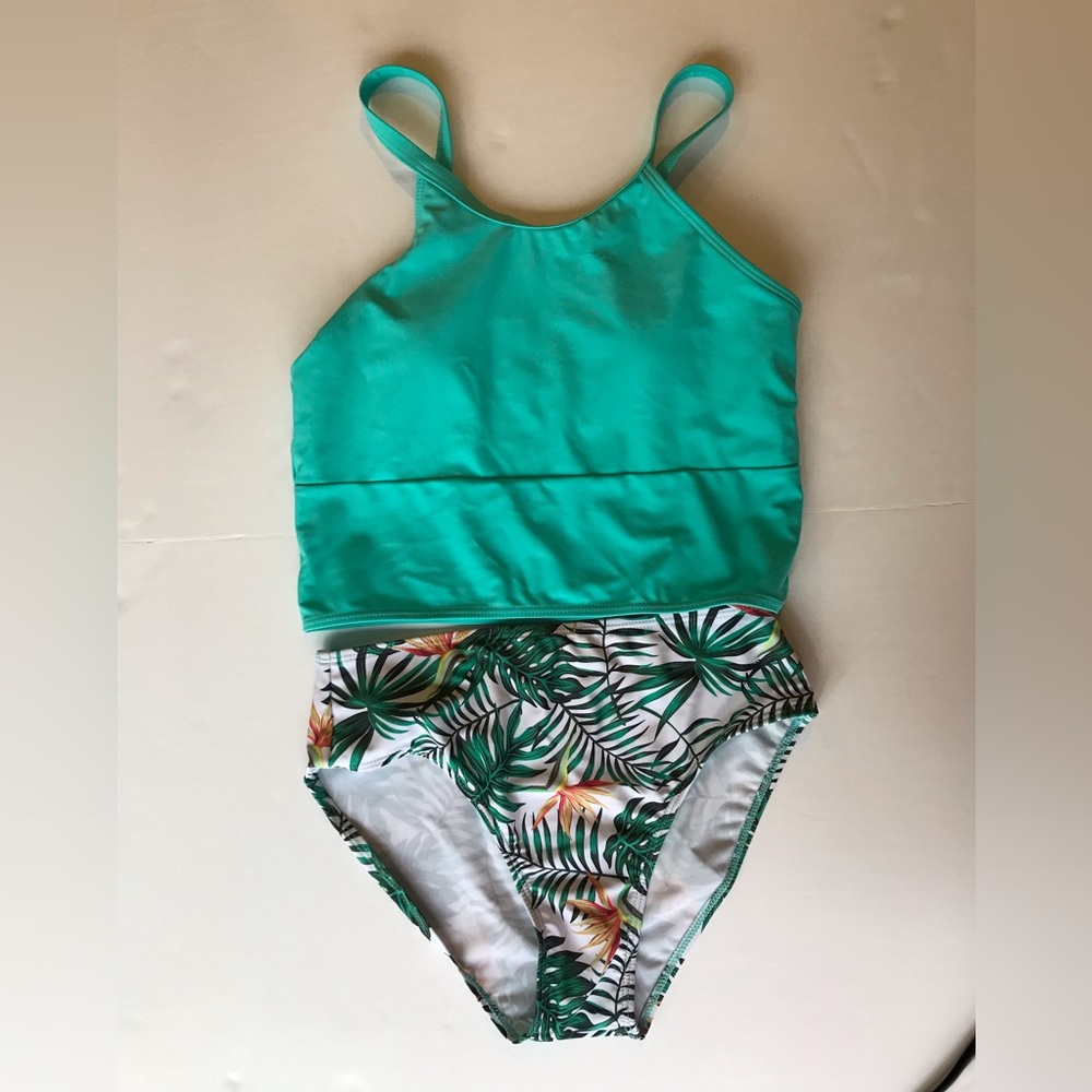 Shein NWT Size 14Y Teen Teal Top with Floral Bottoms Tankini
